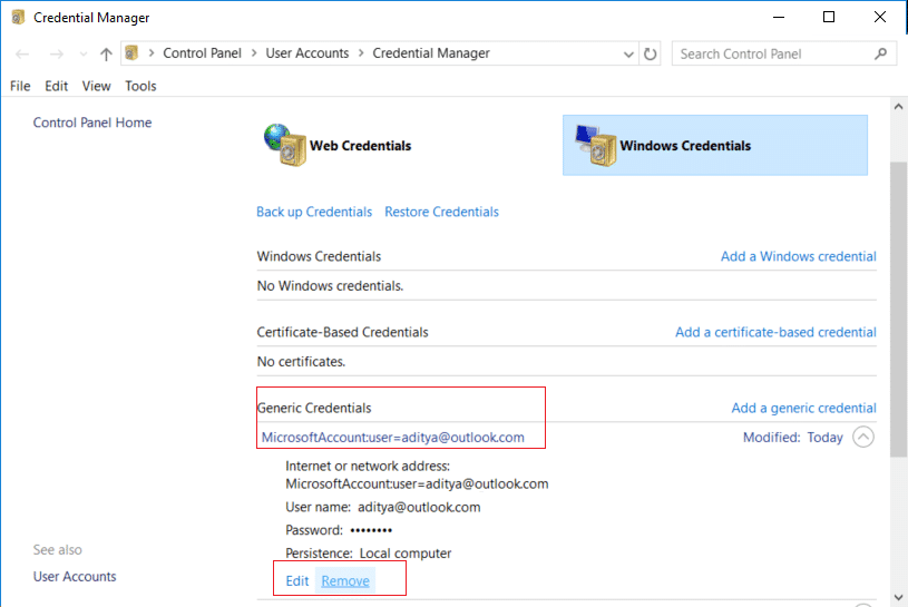 Haga clic en su cuenta de Microsoft que usa para iniciar sesión en Windows y haga clic en Eliminar enlace