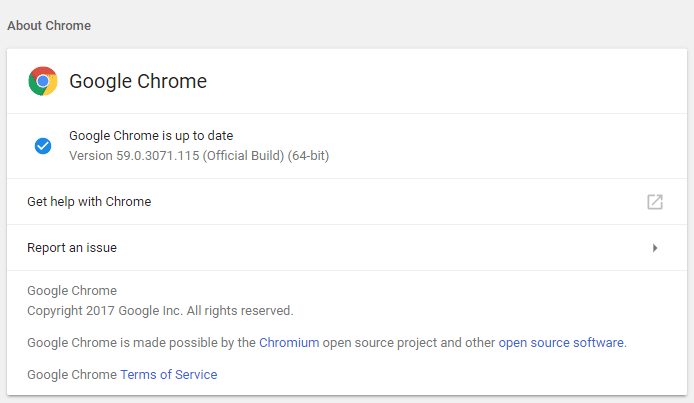 Ahora asegúrese de que Google Chrome esté actualizado, si no, haga clic en Actualizar