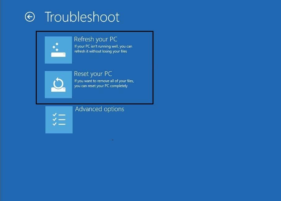 seleccione actualizar o restablecer su Windows 10 |  Solucione el error BSOD 0xc000021a en Windows 10