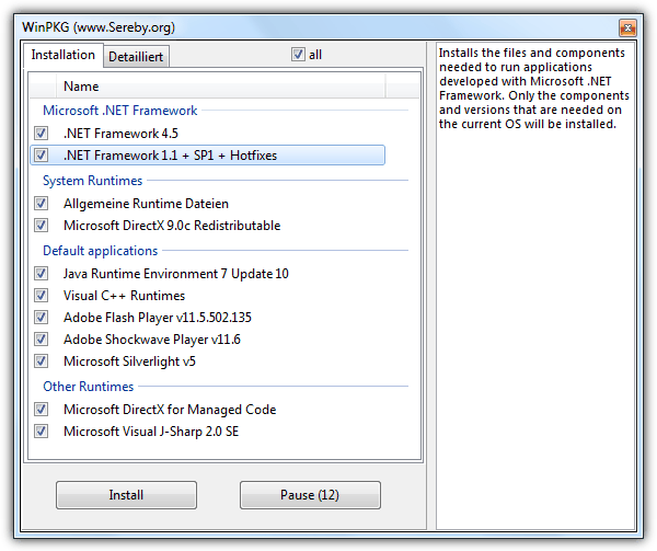 instalación de tiempos de ejecución aio