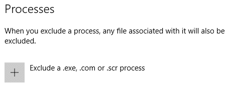 haga clic en Excluir un proceso .exe, .com o .scr