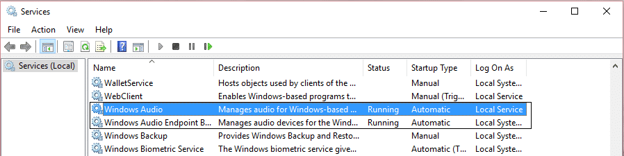 Audio de Windows y punto final de audio de Windows