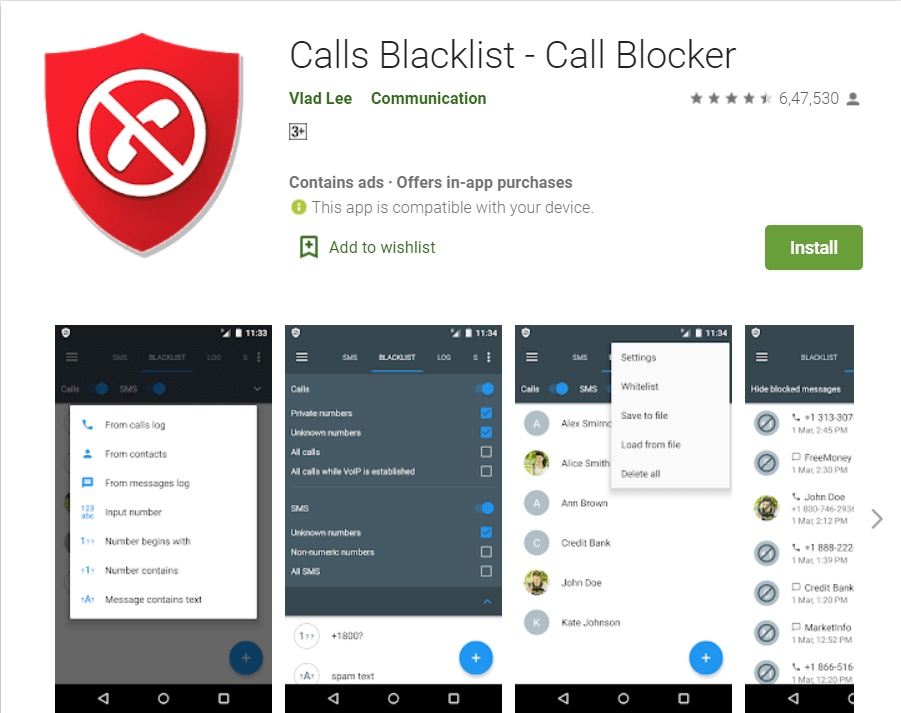 lista negra de llamadas |  bloquear un número de teléfono en Android