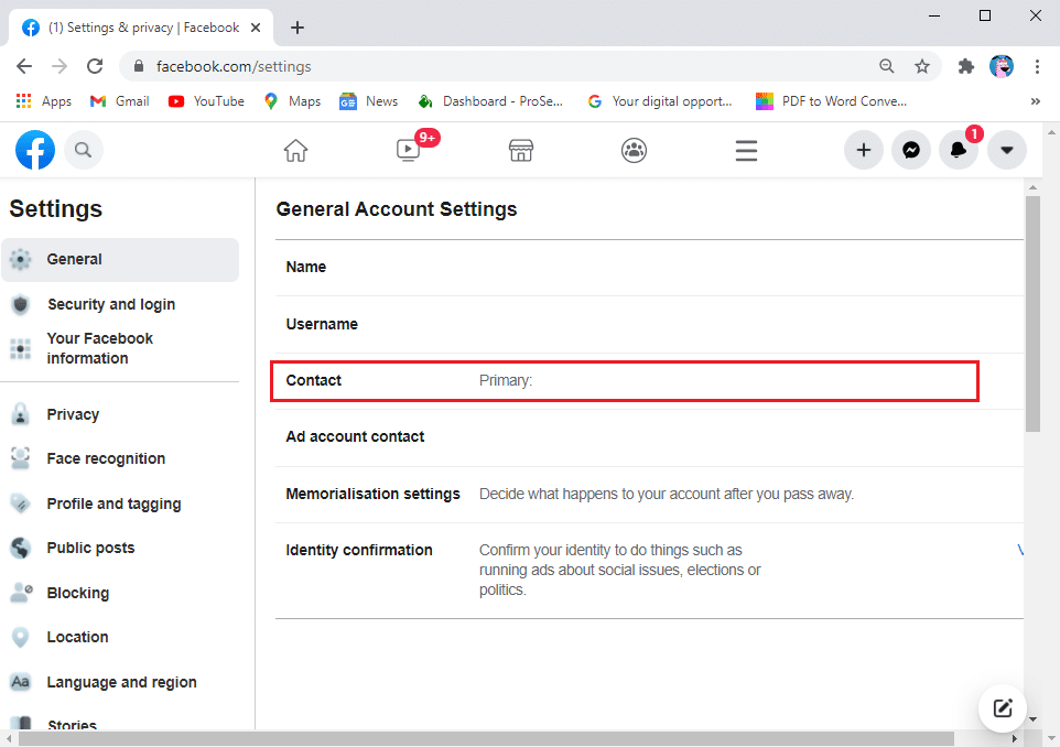 En Configuración general, puede verificar la configuración general de su cuenta, que incluye la ID de correo electrónico que ha vinculado con su cuenta.