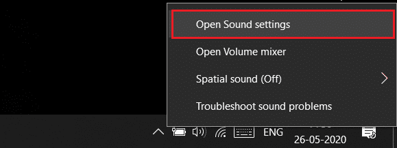 Haga clic con el botón derecho en el icono de Volumen y seleccione Abrir configuración de sonido