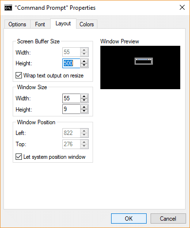 En Tamaño de búfer de pantalla, haga los ajustes que desee para los atributos de ancho y alto