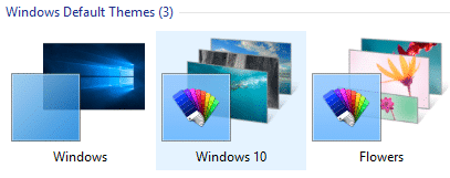Elija Windows 10 en Temas predeterminados de Windows
