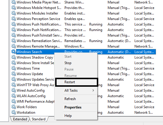 Haga clic derecho en la búsqueda de Windows