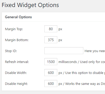 opciones de widget fijas