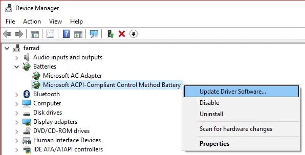 actualizar el software del controlador para la batería del método de control compatible con ACPI de Microsoft