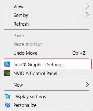Haga clic con el botón derecho en un área vacía del escritorio y luego seleccione Configuración de gráficos Intel