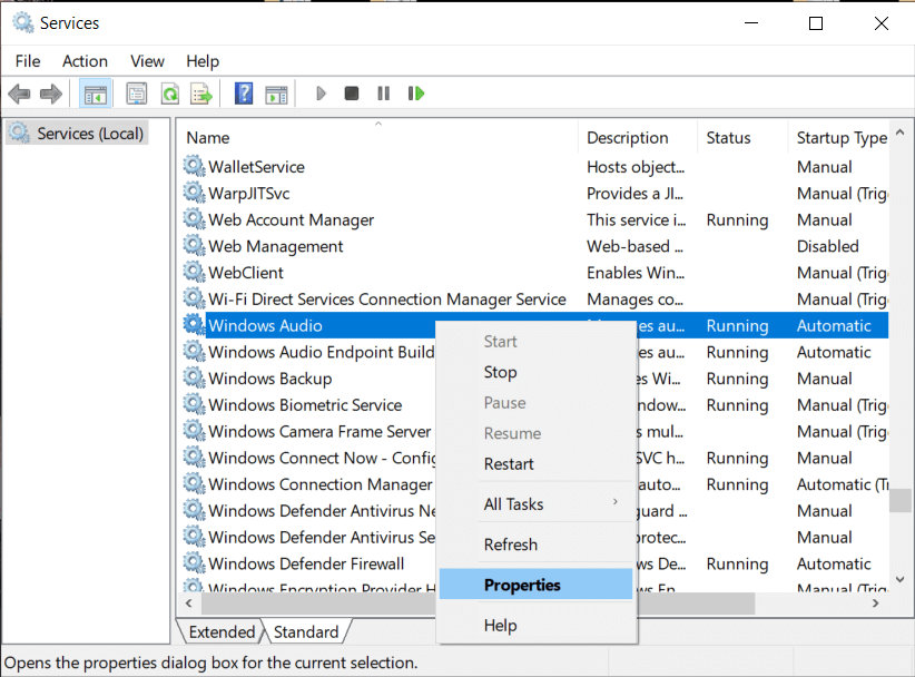 Haga clic derecho en Audio de Windows y luego seleccione Propiedades