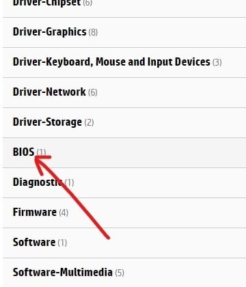En la lista de software y controladores, haga clic en BIOS
