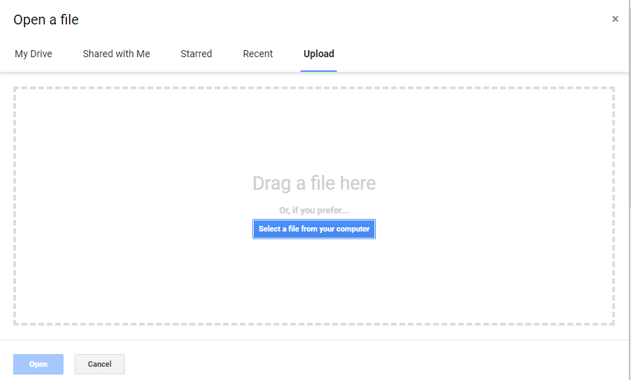 Cargue el archivo xlsx en Google Drive o Google Docs