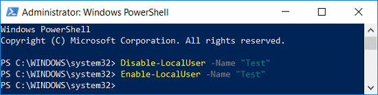 Habilite la cuenta de usuario usando PowerShell |  Habilitar o deshabilitar cuentas de usuario en Windows 10