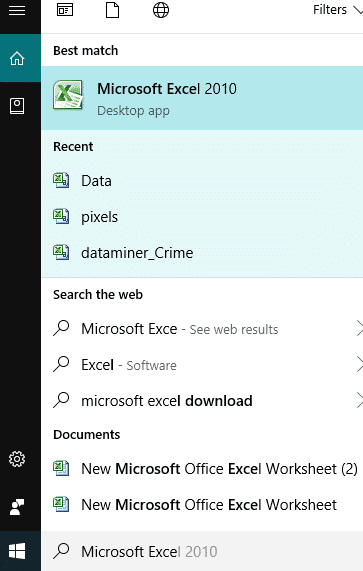 Abra Microsoft Excel usando la barra de búsqueda