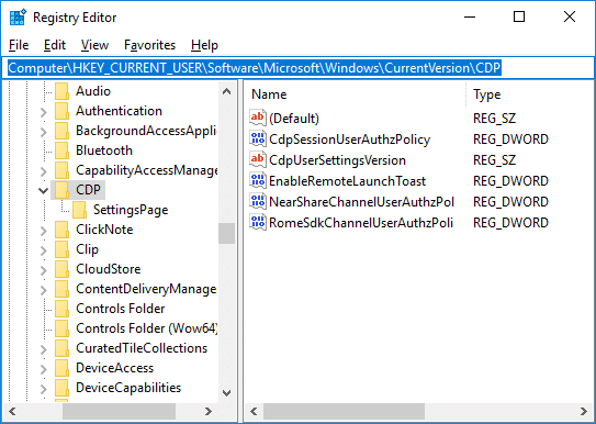 Habilitar o deshabilitar la característica de experiencias compartidas en el Editor del Registro