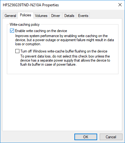 Marque Habilitar el almacenamiento en caché de escritura en el dispositivo para Habilitar el almacenamiento en caché de escritura en disco en Windows 10