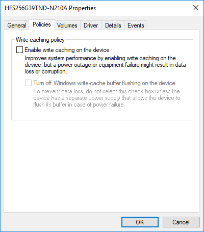 Deshabilitar el almacenamiento en caché de escritura en disco en Windows 10