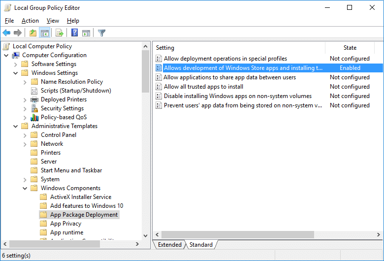 Permitir que todas las aplicaciones de confianza se instalen y Permite el desarrollo de aplicaciones de la Tienda Windows y su instalación desde un entorno de desarrollo integrado (IDE)