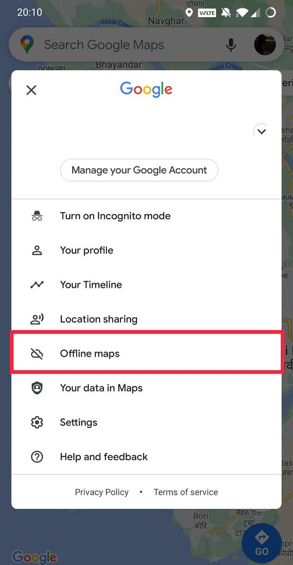 Haga clic en el icono de su perfil y seleccione Mapas sin conexión |  Cómo usar Google Maps sin conexión