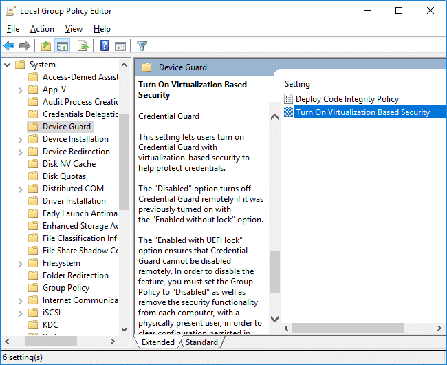 Haga doble clic en Activar política de seguridad basada en virtualización