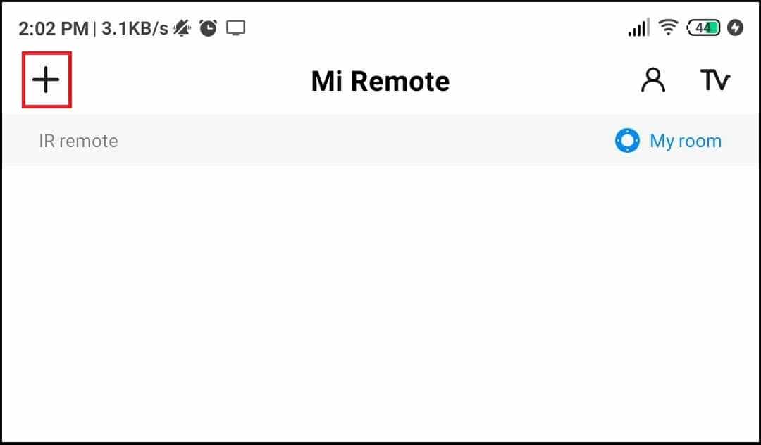 En la aplicación Remote Control, busque el signo '+' o el botón 'Agregar'.