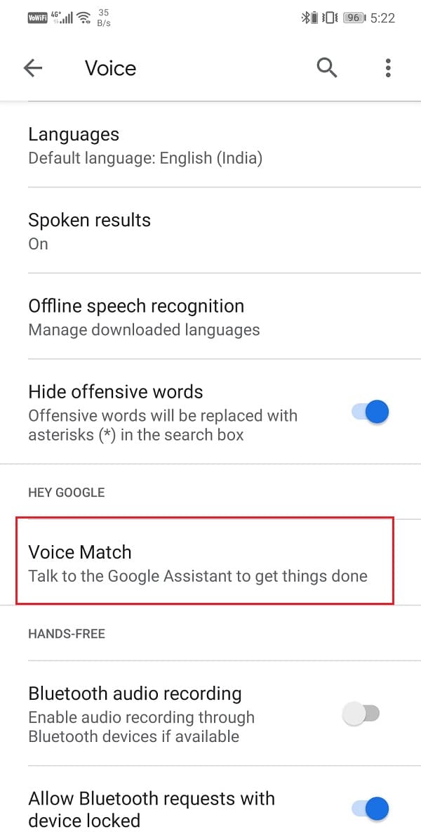 En la pestaña Hey Google encontrarás la opción Voice Match.  Haz click en eso