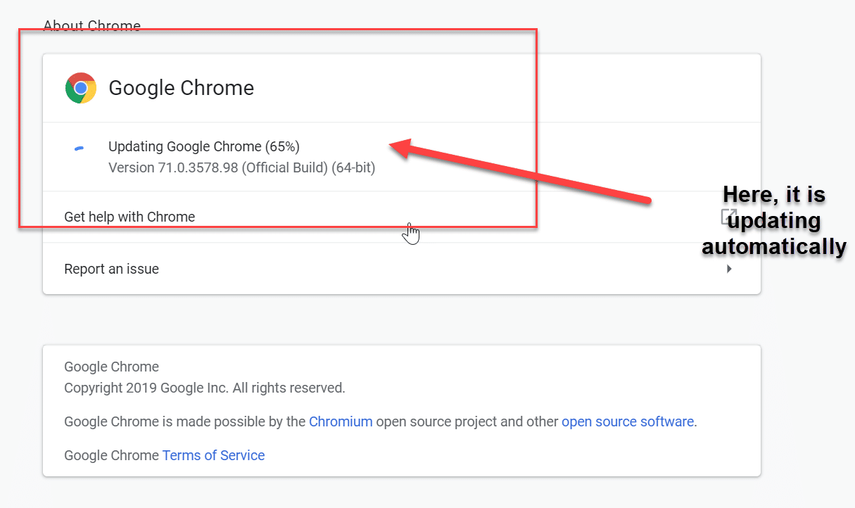 Actualice el navegador Google Chrome a la última versión