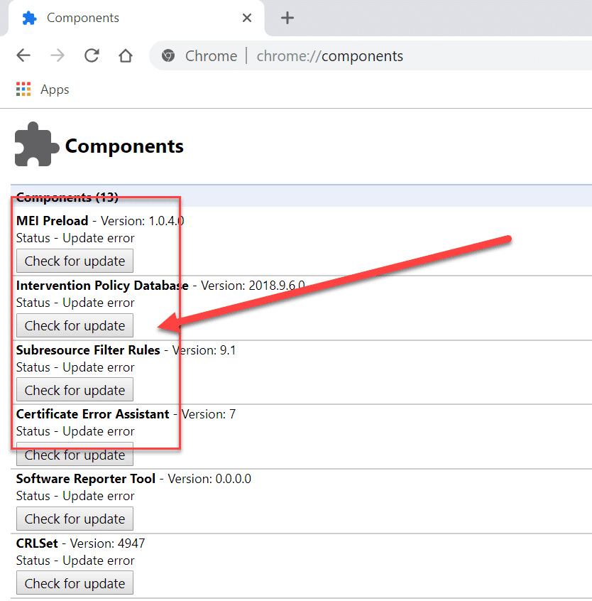 Actualizar componentes individuales de Chrome