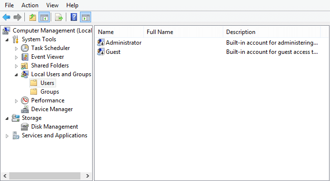 Expanda Usuarios y grupos locales (local) y luego seleccione Usuarios
