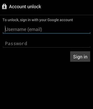 ingrese el nombre de usuario y la contraseña de su cuenta de Google |  desbloquear un teléfono inteligente sin el PIN