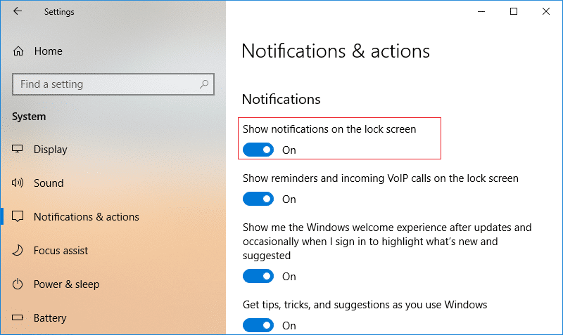 Habilite o deshabilite la opción Mostrar notificaciones en la pantalla de bloqueo