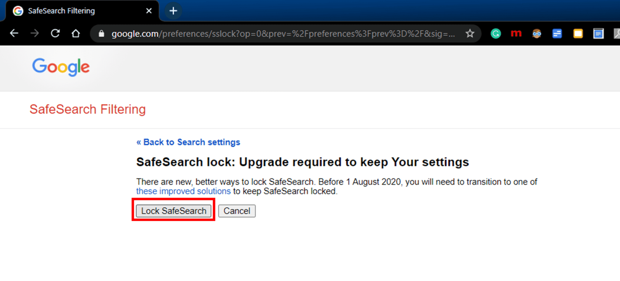 Haga clic en Configuración de búsqueda de Google y luego haga clic en 