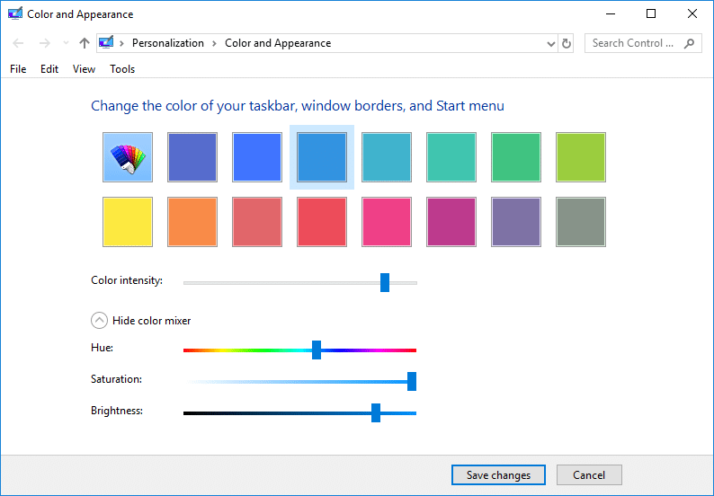 Cambie la configuración de color y apariencia y luego haga clic en Guardar cambios