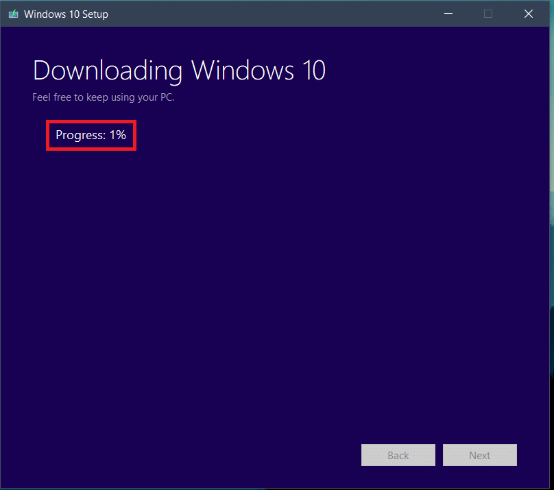 se iniciará el proceso de descarga para Windows 10