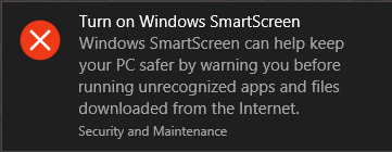 Recibirá una notificación que le indicará que active Windows SmartScreen