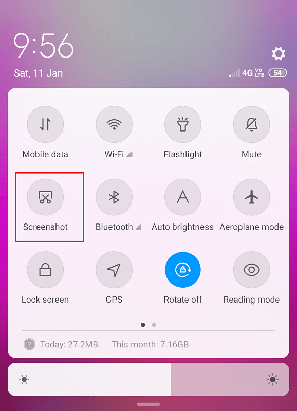 Use el panel de notificaciones para tomar una captura de pantalla
