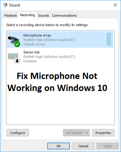 Arreglar el micrófono que no funciona en Windows 10