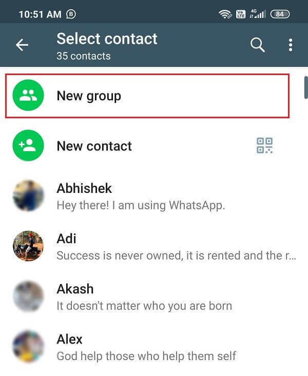 Crear un nuevo grupo en Whatsapp
