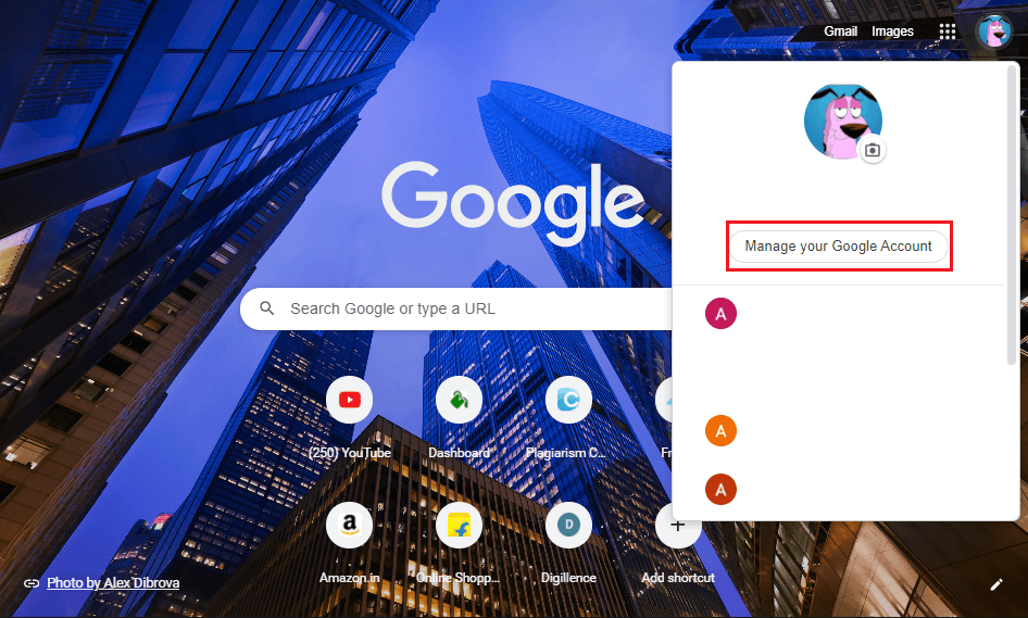 Haga clic en Administrar su cuenta de Google.  |  Cómo eliminar una cuenta de Google Fotos