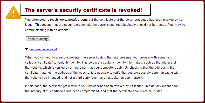 corregir el certificado del servidor ha sido revocado en Chrome