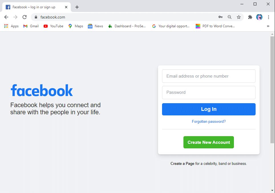 Inicie sesión en su cuenta de Facebook usando su nombre de usuario número de teléfono e ingresando su contraseña.