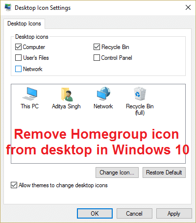 Eliminar el icono de Homegroup del escritorio en Windows 10