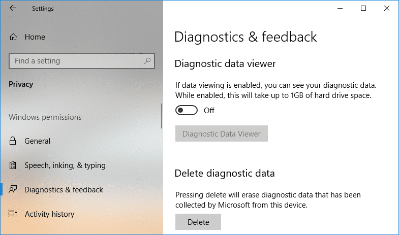 Habilitar o deshabilitar el visor de datos de diagnóstico en Windows 10