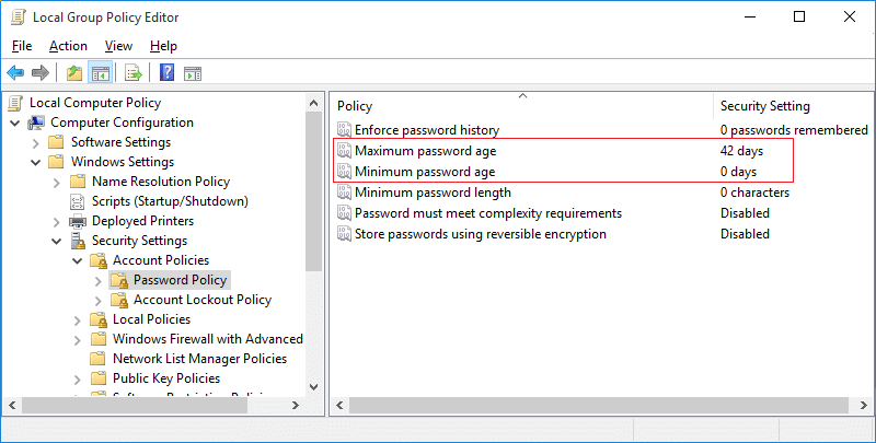 Habilitar o deshabilitar la caducidad de la contraseña en Windows 10