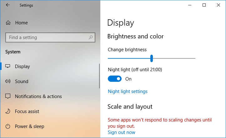 Habilitar o deshabilitar la luz nocturna en Windows 10