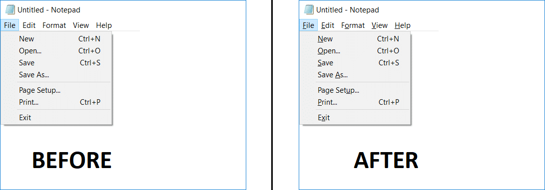 Habilitar o deshabilitar los atajos de teclado de acceso subrayado en Windows 10