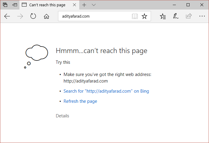 Arreglar Hmm, no podemos llegar a este error de página en Microsoft Edge