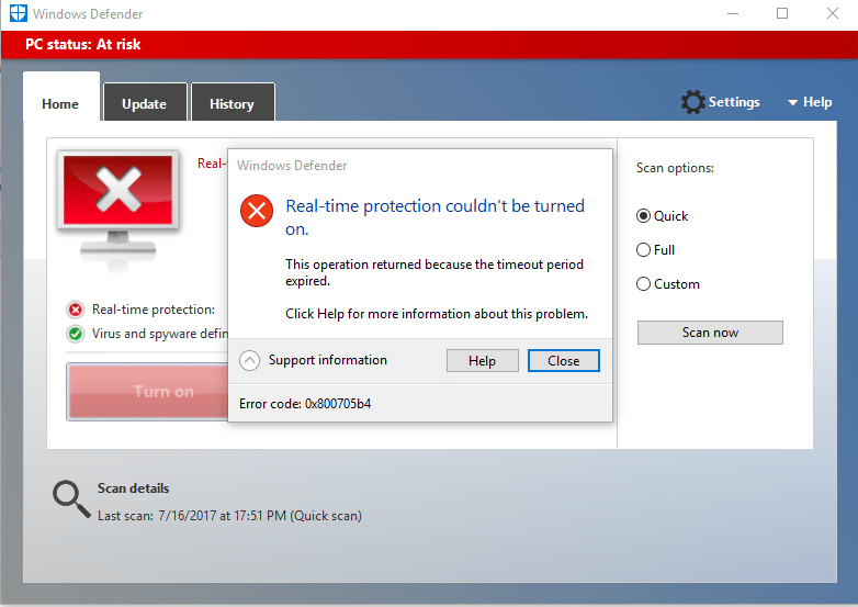 La solución no puede activar Windows Defender